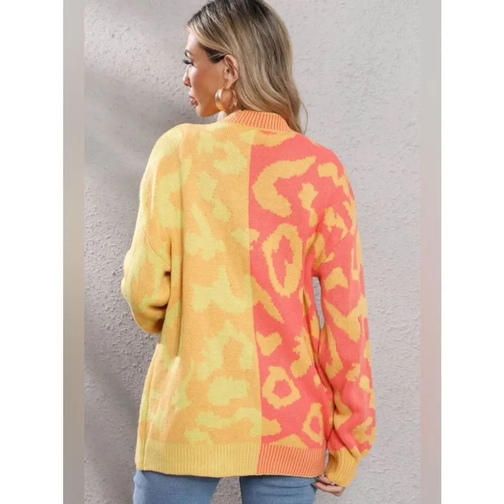 Libby Loves Leopard Button Front Ribbed Trim Cardigan One Size NWT cheetah